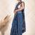 Blue linen zari printed saree with blouse.