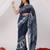 Blue linen zari saree with blouse.