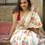 Pink linen zari floral printed saree with blouse.