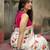 Pink linen zari floral printed saree with blouse.