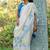 White chanderi silk gold border patti digital printed saree