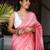 Pink chanderi silk gold border patti digital printed saree with blouse