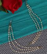 Traditional trendy 3 string long chain gold plated set of 2 pearl ear-chain(kaanchain) for women