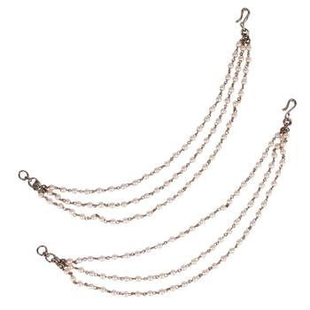 Traditional trendy 3 string long chain gold plated set of 2 pearl ear-chain(kaanchain) for women 2