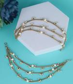 Traditional stylish 3 string long chain gold plated set of 2 pearl ear-chain(kaanchain) for women
