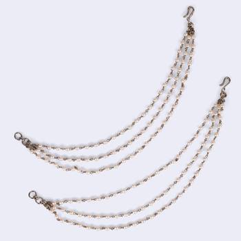 Traditional trendy 3 string long chain gold plated set of 2 pearl ear-chain(kaanchain) for women 3