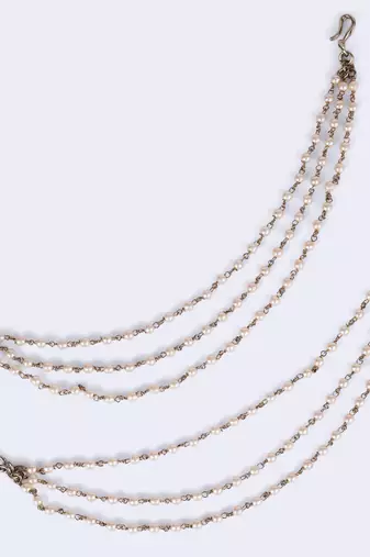 Traditional trendy 3 string long chain gold plated set of 2 pearl ear-chain(kaanchain) for women