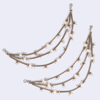 Traditional stylish 3 string long chain gold plated set of 2 pearl ear-chain(kaanchain) for women 4