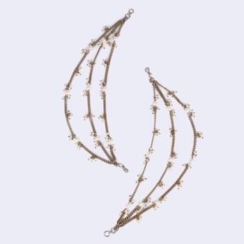 Traditional stylish 3 string long chain gold plated set of 2 pearl ear-chain(kaanchain) for women 5