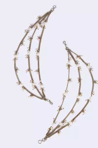 Traditional stylish 3 string long chain gold plated set of 2 pearl ear-chain(kaanchain) for women
