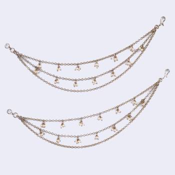 Pleasing 3 string long chain gold plated set of 2 pearl ear-chain(kaanchain) for women 3