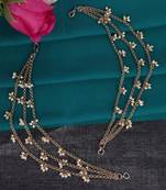 Marvellous 3 string long chain gold plated set of 2 pearl ear-chain(kaanchain) for women