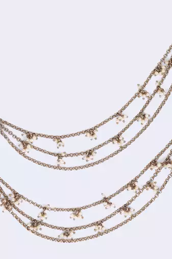 Pleasing 3 string long chain gold plated set of 2 pearl ear-chain(kaanchain) for women