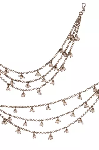 Marvellous 3 string long chain gold plated set of 2 pearl ear-chain(kaanchain) for women