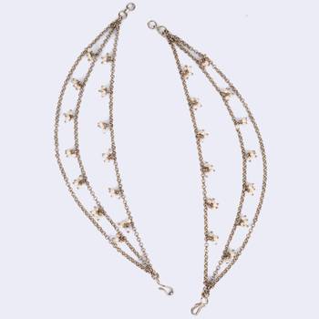 Pleasing 3 string long chain gold plated set of 2 pearl ear-chain(kaanchain) for women 5