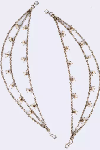 Pleasing 3 string long chain gold plated set of 2 pearl ear-chain(kaanchain) for women