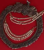 Splendid 3 string long chain gold plated set of 2 pearl ear-chain(kaanchain) for women