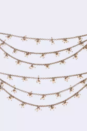 Marvellous 3 string long chain gold plated set of 2 pearl ear-chain(kaanchain) for women