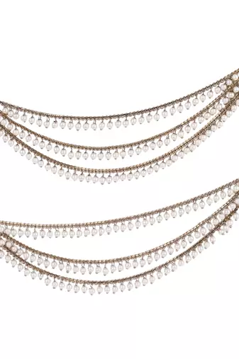 Splendid 3 string long chain gold plated set of 2 pearl ear-chain(kaanchain) for women