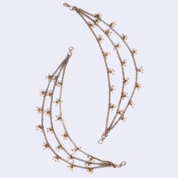 Marvellous 3 string long chain gold plated set of 2 pearl ear-chain(kaanchain) for women 5
