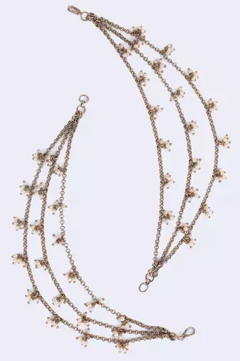 Marvellous 3 string long chain gold plated set of 2 pearl ear-chain(kaanchain) for women