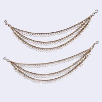 Splendid 3 string long chain gold plated set of 2 pearl ear-chain(kaanchain) for women 3