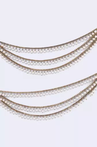 Splendid 3 string long chain gold plated set of 2 pearl ear-chain(kaanchain) for women