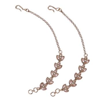 Traditional leaf design long chain gold plated set of 2 ear-chain(kaanchain) for women 2