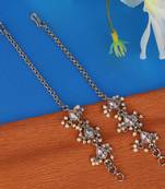 Traditional oval shape long chain gold plated set of 2 pearl ear-chain(kaanchain) for women