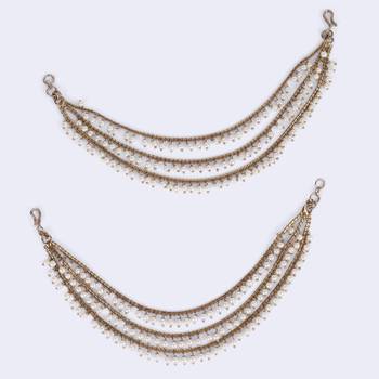 Splendid 3 string long chain gold plated set of 2 pearl ear-chain(kaanchain) for women 4