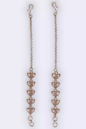 Traditional leaf design long chain gold plated set of 2 ear-chain(kaanchain) for women