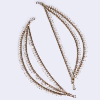 Splendid 3 string long chain gold plated set of 2 pearl ear-chain(kaanchain) for women 5