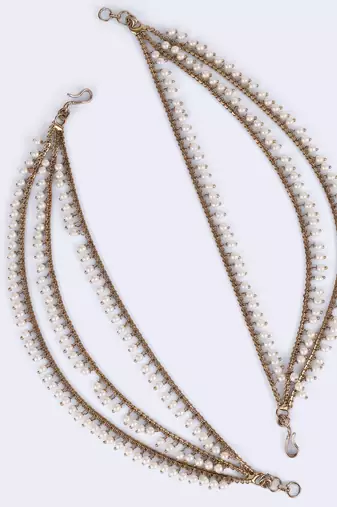 Splendid 3 string long chain gold plated set of 2 pearl ear-chain(kaanchain) for women