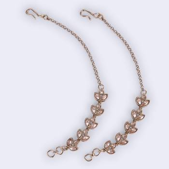 Traditional leaf design long chain gold plated set of 2 ear-chain(kaanchain) for women 4