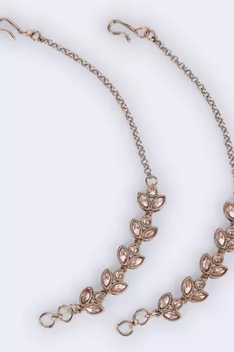 Traditional leaf design long chain gold plated set of 2 ear-chain(kaanchain) for women