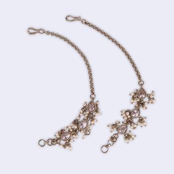 Traditional oval shape long chain gold plated set of 2 pearl ear-chain(kaanchain) for women 3