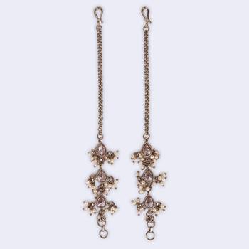 Traditional oval shape long chain gold plated set of 2 pearl ear-chain(kaanchain) for women 4