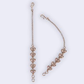 Traditional leaf design long chain gold plated set of 2 ear-chain(kaanchain) for women 5