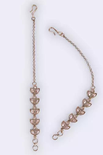 Traditional leaf design long chain gold plated set of 2 ear-chain(kaanchain) for women