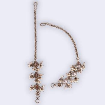 Traditional oval shape long chain gold plated set of 2 pearl ear-chain(kaanchain) for women 5