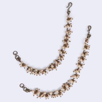 gold plated pearl guchha ear chain set of 2 for women 4