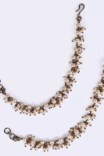 gold plated pearl guchha ear chain set of 2 for women
