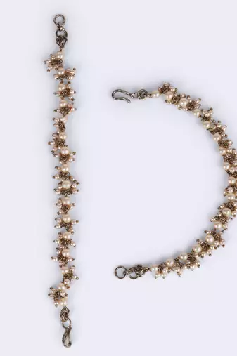gold plated pearl guchha ear chain set of 2 for women