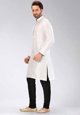 White dupion art silk mens kurta churidar set 2