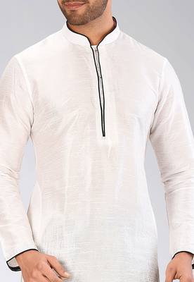 White dupion art silk mens kurta churidar set 4