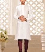 White dupion art silk mens kurta churidar set