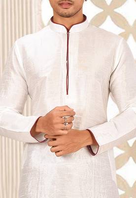 White dupion art silk mens kurta churidar set 2