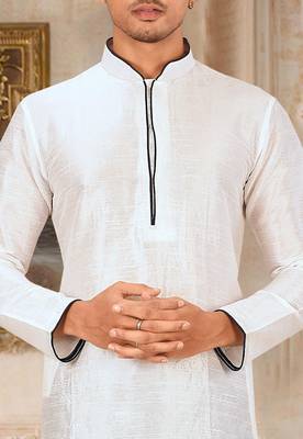 White dupion art silk mens kurta churidar set 2