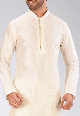Cream dupion art silk mens kurta churidar set 4