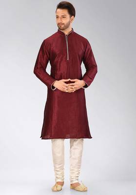 Mahroon dupion art silk mens kurta churidar set 1